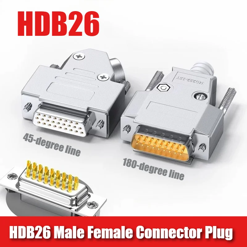 Industrial Grade Metal DB26 Soldering Connector 3 Rows 26Pin Plug with 45/90 Degree Shell Welding DB26 Male Female Adapter Plug