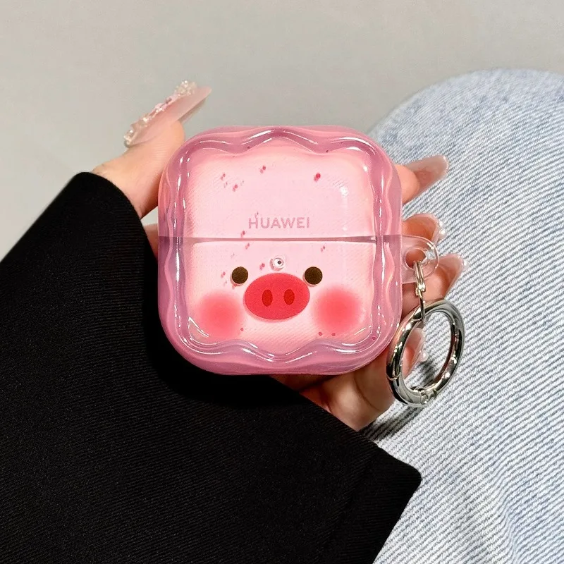 Cute Cartoon Pink Splatter Ink Pig Case for Huawei FreeClip 2 Freebuds 6i SE2 SE3 Headphones Bluetooth Cover Protective Sleeve