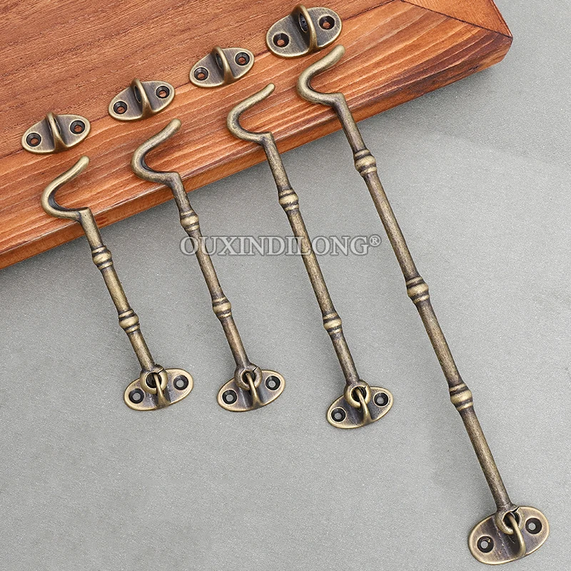 

European Antique 10PCS Solid Brass Cabin Hook and Eye Latch Lock Window Shed Gate Door Catch Silent Holder with Screws