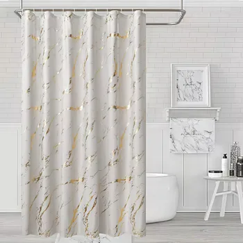 Gold Marble Shower Curtain – White and Gold Vein Pattern Waterproof Bath Curtain for Modern Luxury Bathroom Decor 1