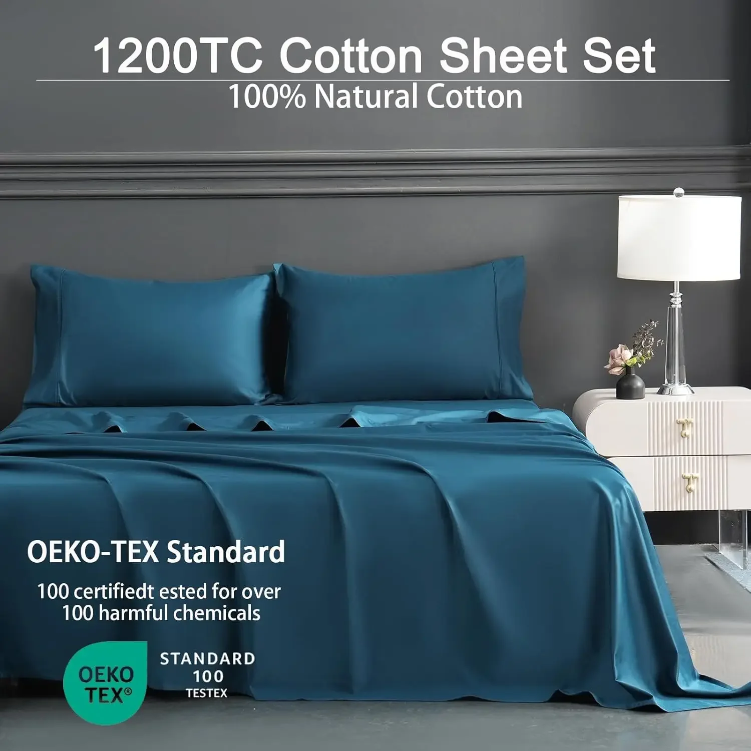 1200 Thread Count Egyptian Cotton Sheets King Size Set-100% Cotton Bed Sheets-Luxury Hotel Cooling Sheets-Breathable Soft Smooth