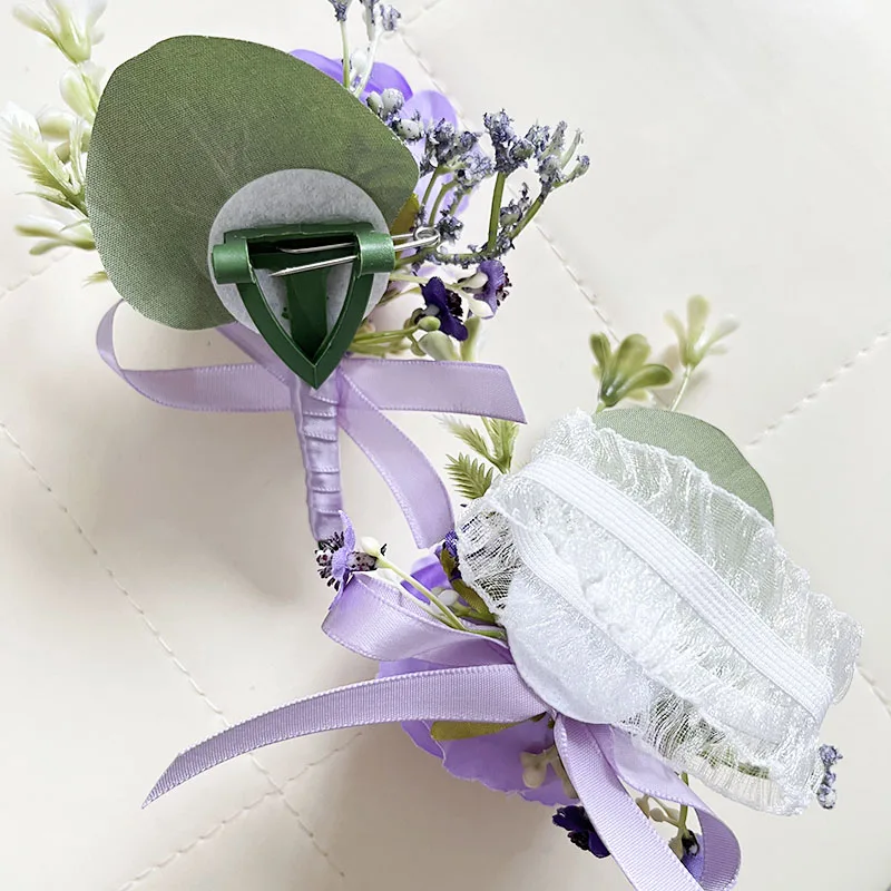 Mężczyźni Buttonhole Boutonniere Prom Wedding Accessories Purple Roses Artificial Flowers Party Graduation Ceremony Suit Decoration