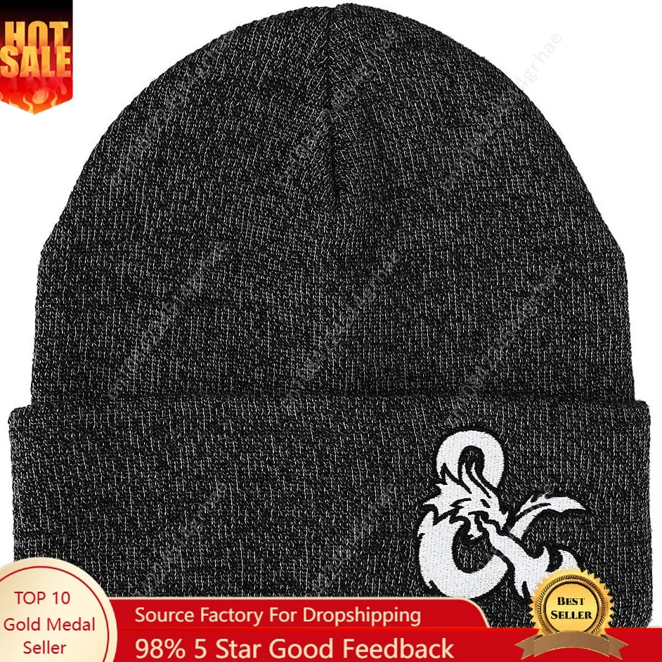 

Dungeons and Dragons Game Striped Red Marled Embroidery Logo Knitted Beanie Hat for Winter