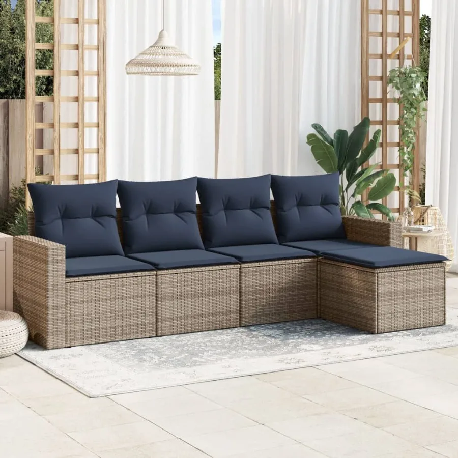 

5 Piece Patio Sofa Set with Cushions Gray Poly Rattan