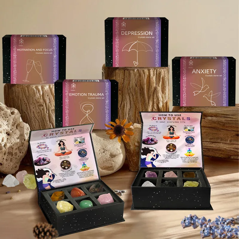Crystal Raw Stone Set Box, Natural Crystal Stone Gift Box, Yoga Meditation, Meditation, Stone Dissipation, Magnet Ornament