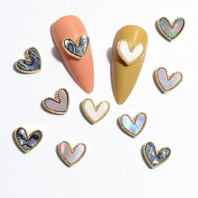 

10Pcs/Lot Love Heart Shell Nail Decorations Colorful Charms Alloy Nail Art Metal Manicure Nails Accessories DIY Nail Ornaments