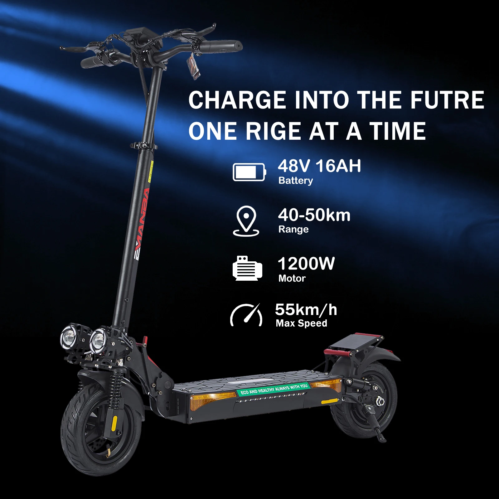 

1200W High Power Foldable Electric Scooter,Front & Rear LED With Brake Light,Double Suspension System,E-Scooter With Mid Display