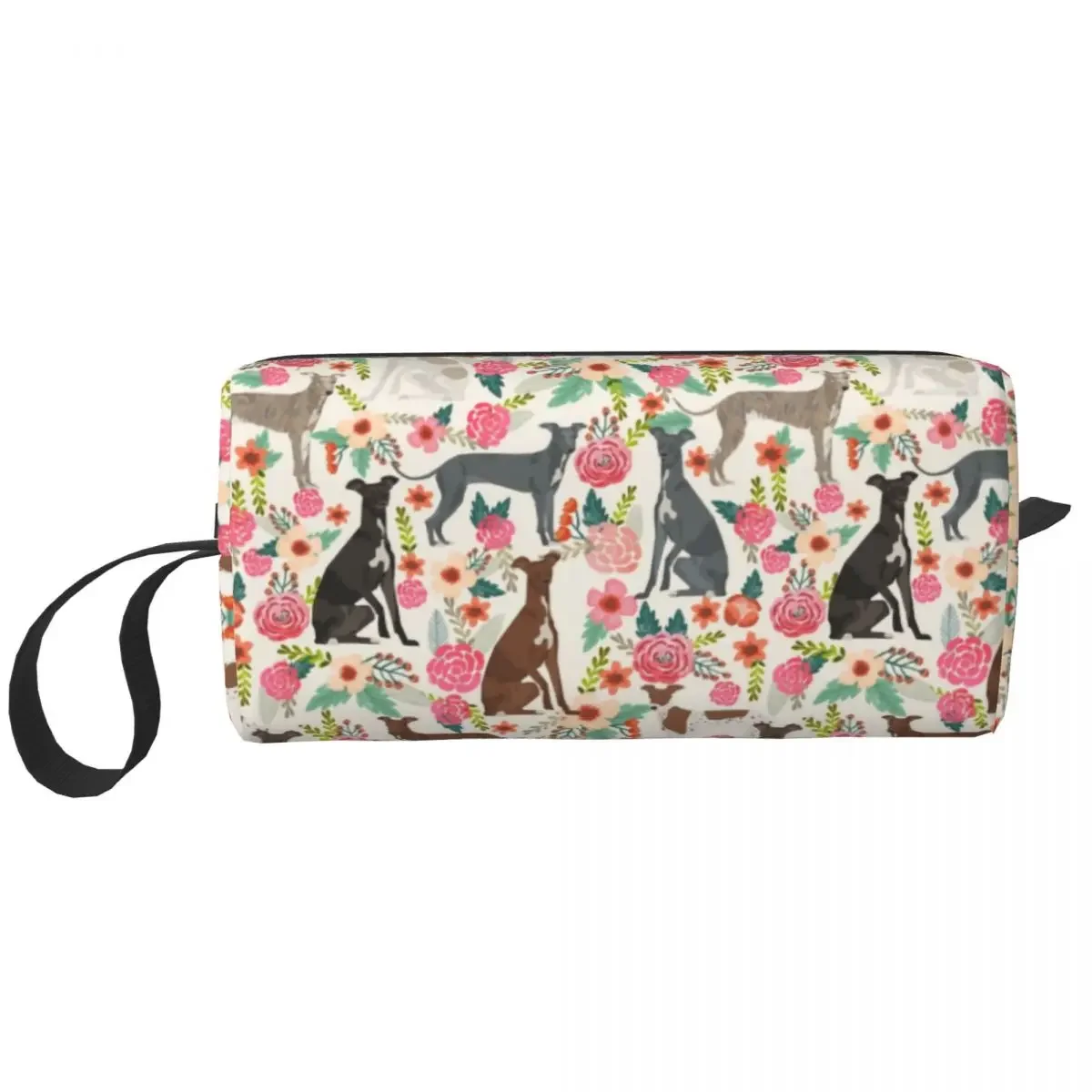 Italian Greyhound Dog Floral Cosmetic Bag Women Large Capacity Sighthound Whippet Dog Makeup Case Beauty Storage Toiletry Bags