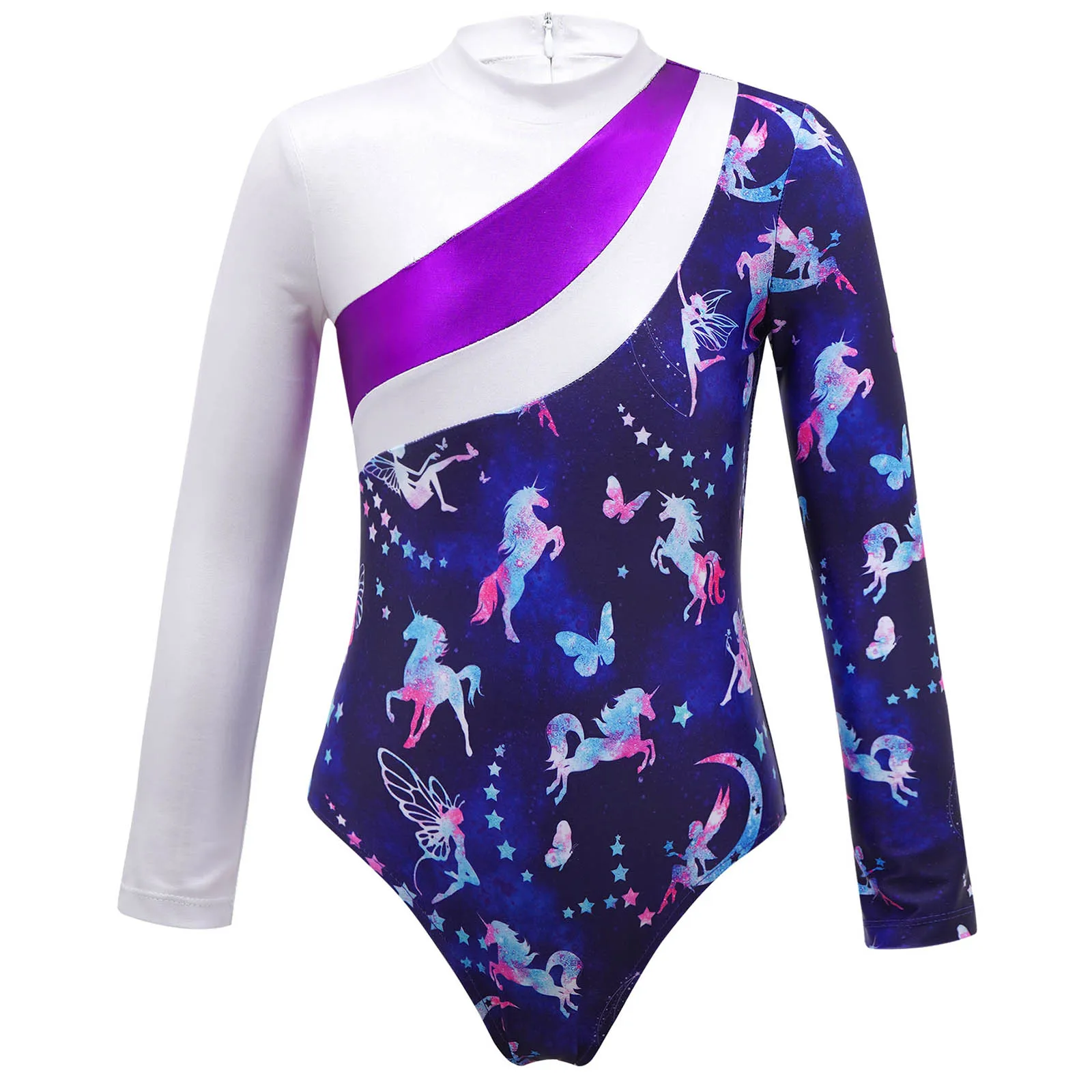 Kids Meisjes Leuke Cartoon Print Turnpakje Lange Mouw Kleur Geblokkeerde Een Stuk Jumpsuit Voor Gymnastiek Dans Kostuums Spotwear