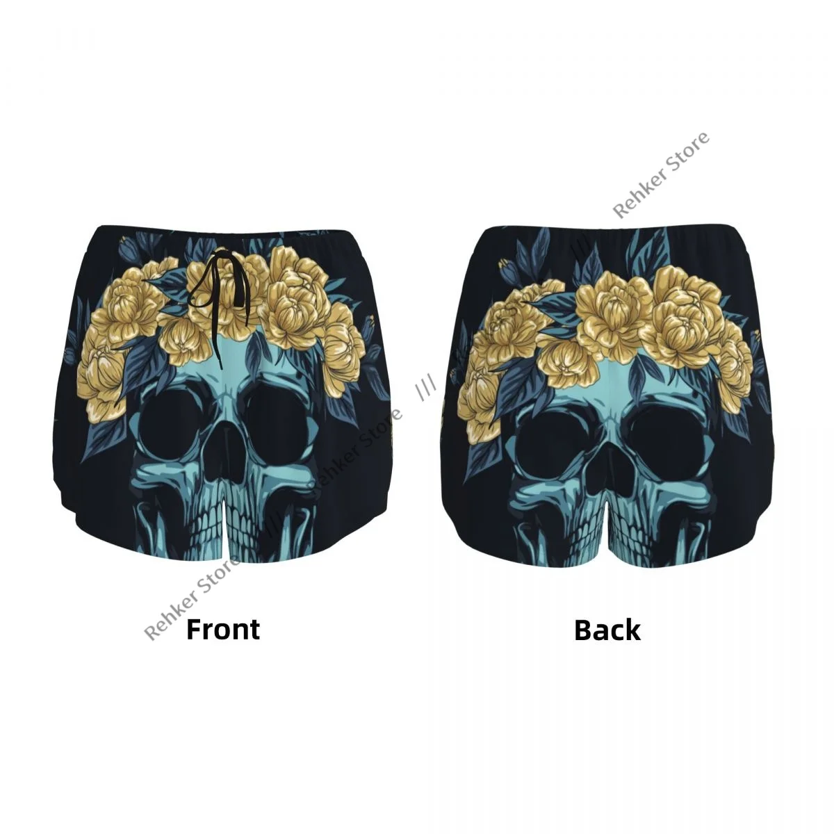 شورت اليوغا للنساء شورت اللياقة البدنية السائق تجريب الجري السراويل الرياضية الجمجمة الورود إكليل التجفيف السريع ملابس رياضية مع جيب