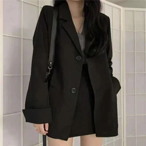 

Faionable Small Size Women's Spring Autumn Outerwear Korean Sle Trendy Jaet Long Sve Collar Color