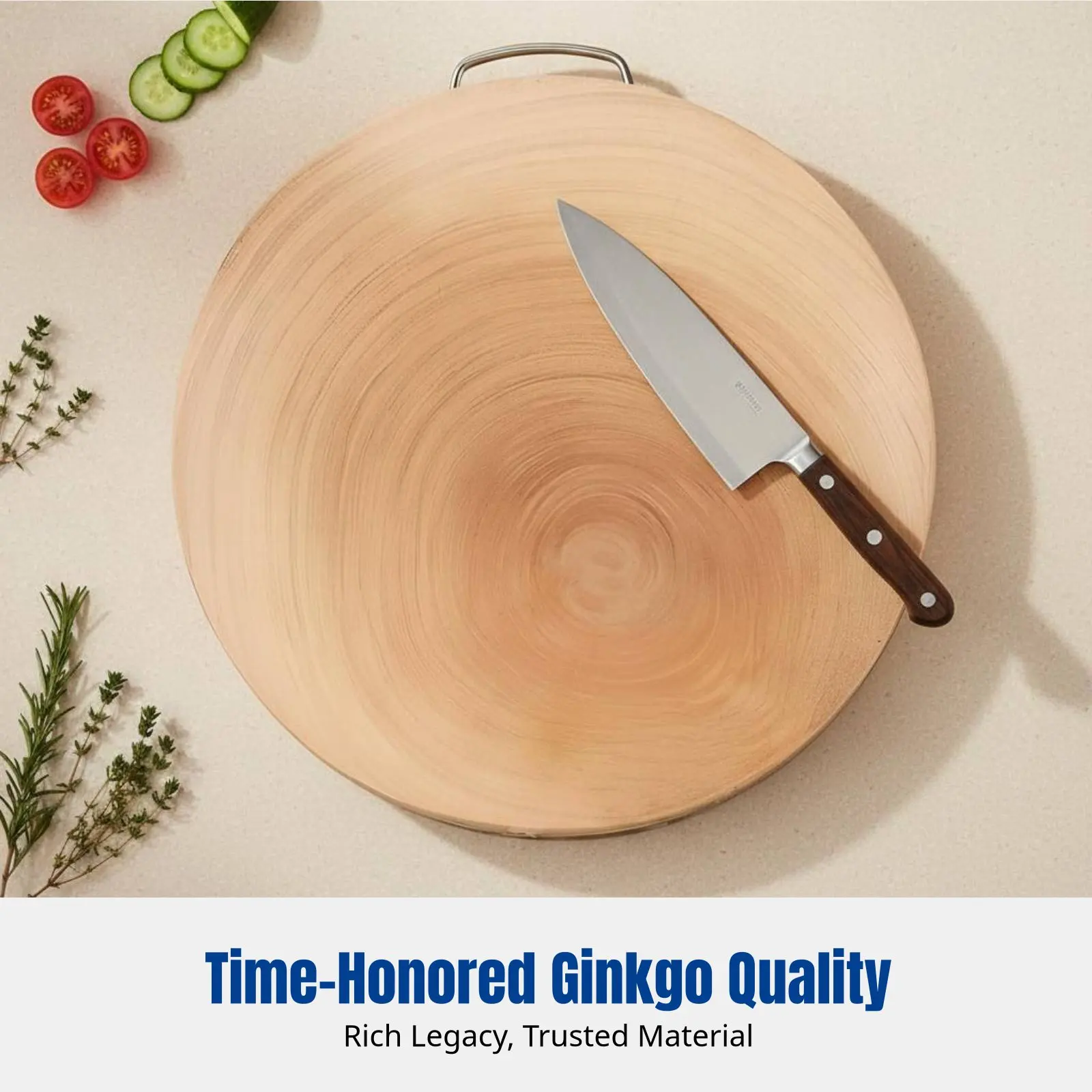 

Durable Ginkgo Wood Chopping Board, Microbe-Resistant, Thickened, Double-Sided, Large Round, Kitchen Board