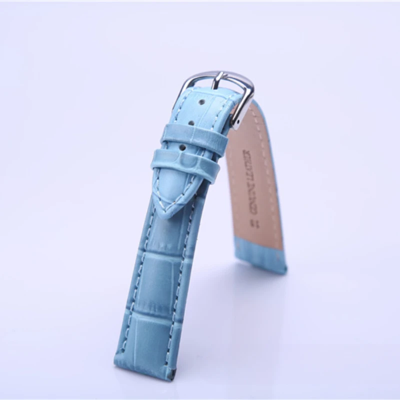 Calfskin Strap Men\'s   18mm19, Waterproof Sweat Women\'s Watch Accessories, Light Blue.