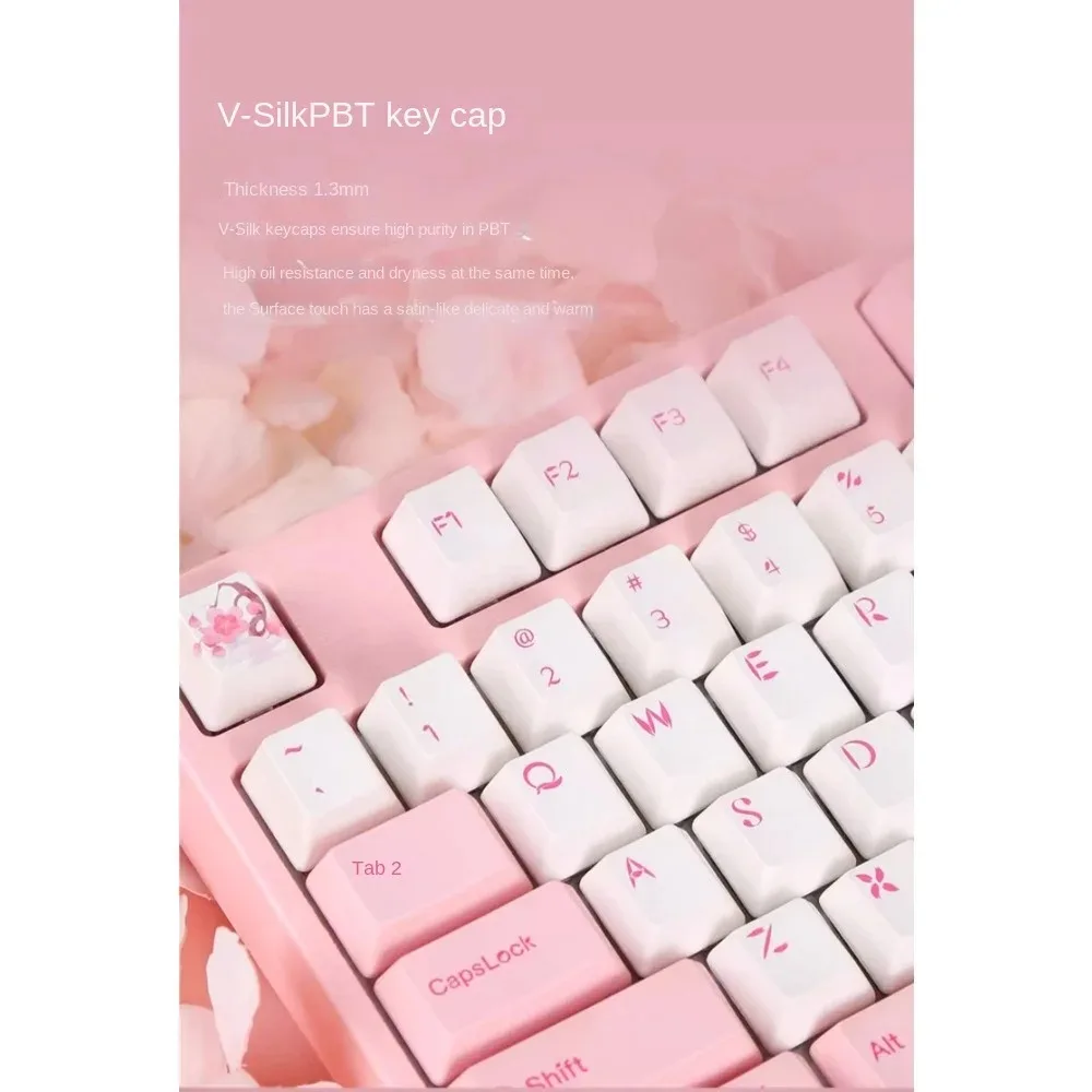 Varmilo Sakura Mechanical Keyboard Wired Falling Cherry Girls Office Gaming Static Capacitor RGB Mechanical Keyboard Pbt Keycap