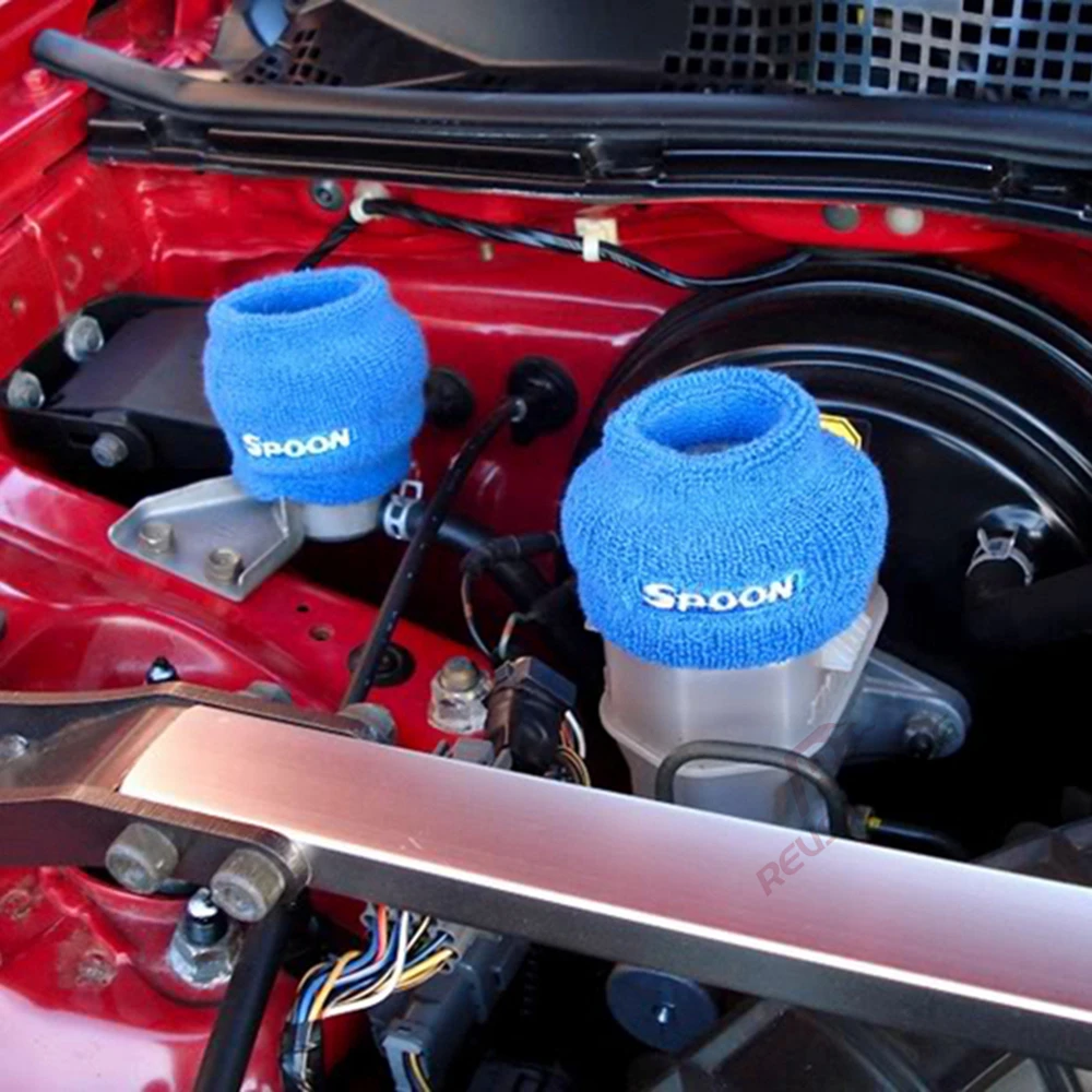 1Pair JDM Blue Spoon Sport Car Racing Brake Clutch Oil Reservoir Tank Cover Oil Catch Tank Cover Socks