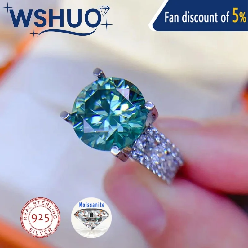 

WSHUO 3-5CT Green Moissanite Rings 925 Sterling Silver Lab Diamond Engagement Ring Wedding Luxury Jewelry GRA Certified Gift