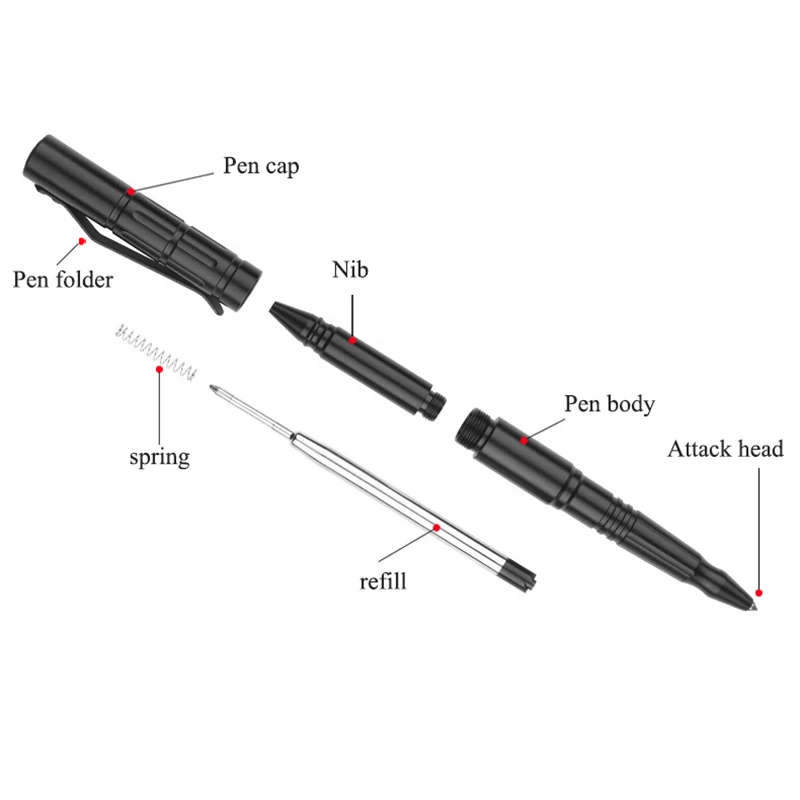 Caneta tática de autodefesa, caneta de liga de alumínio, disjuntor de vidro em aço de tungstênio, caneta de sobrevivência tática edc, caneta quebra