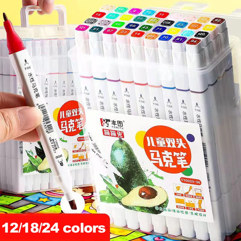 Double-Headed Color Marker Set, Highlighter, Artigos de papelaria, Material escolar e de escritório, 12, 18, 24, 36, 48