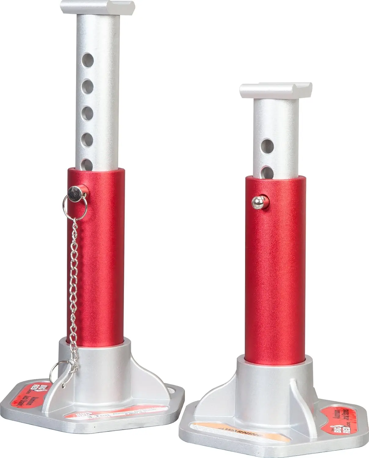 

3 Ton Aluminum Jack Stands with Locking Pins, Adjustable Height 10-3/4" to 15-5/8", Red/Silver Pair