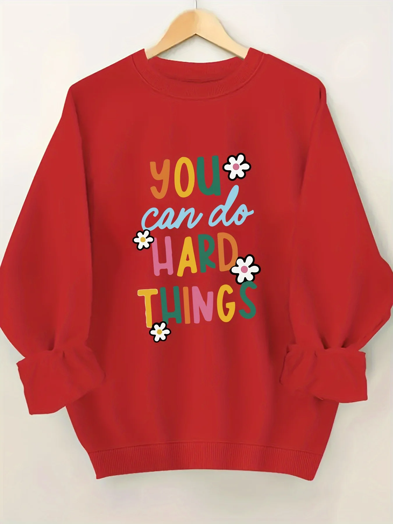 Women's You Can Do Hard Things Sweatshirt - Gray Motivational Positive Quote Casual Floral Aesthetic Crewneck Pullover