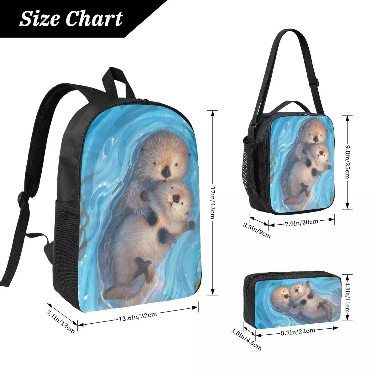 Otter Happily Playing In Water Backpack Student BookBag School Bag Laptop Shoulder Bags 3ps Insulated Lunch Bag Pencil Case