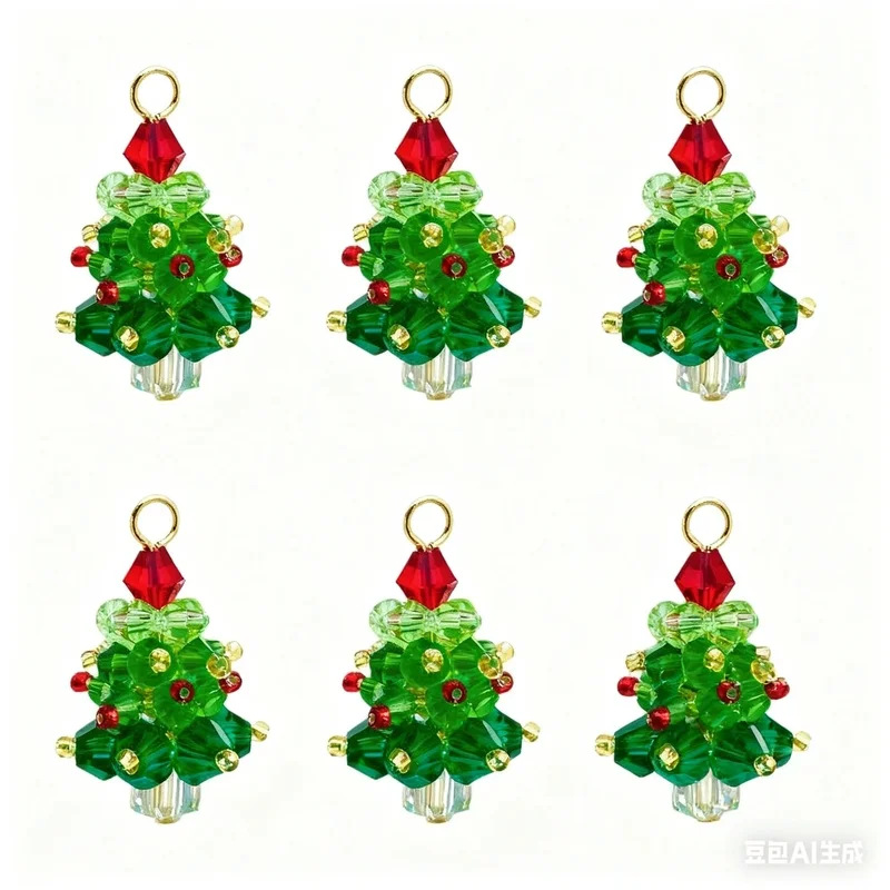 6PCS/SET Winter Christmas Tree Charms Beaded Crystal Glass Handmade Woven for Earrings and Necklace Diy Making Jewelry Gifts view 6