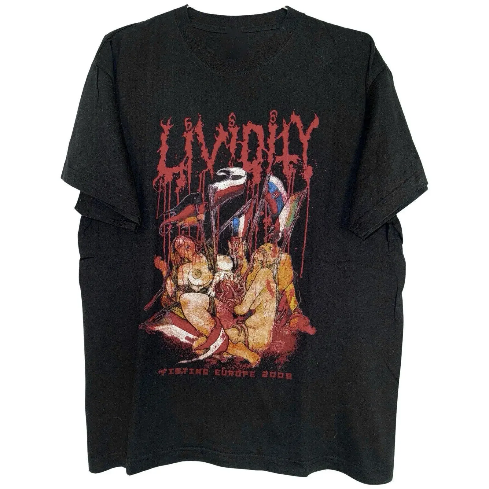 T shirt Lividity Band Fisting Europe Tour concerto cotone maglietta adulto BS095 vintage Washed Comfortable Slightly Soft homme
