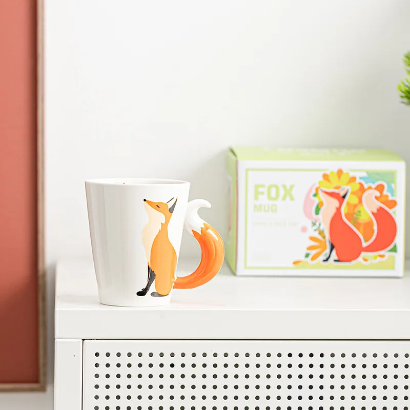 350ML Creative Animal Ceramic Mug Fox 3D Cartoon Coffee mugs with Handle Personalized Office Cup