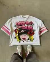 Harajuku Trendy High Street Clothing Fashion Anime Letter Print Half-sleeved Tops Men Y2k Loose Casual Oversized T-shirts Women - AliExpress 