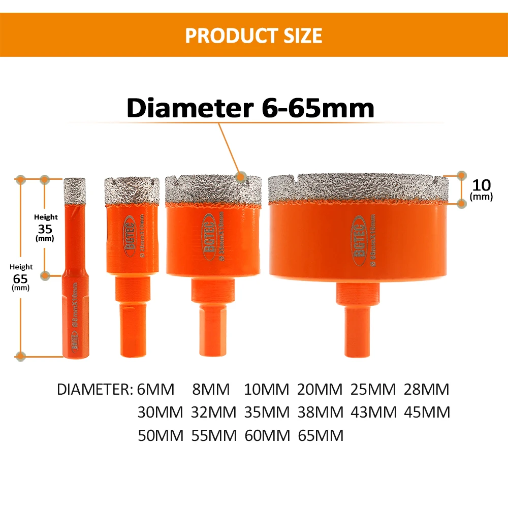 BGTEC 1pc Dia6-65mm triangolo gambo diamante punte di perforazione corone di perforazione per piastrelle di ceramica marmo foro sega in muratura punte da trapano