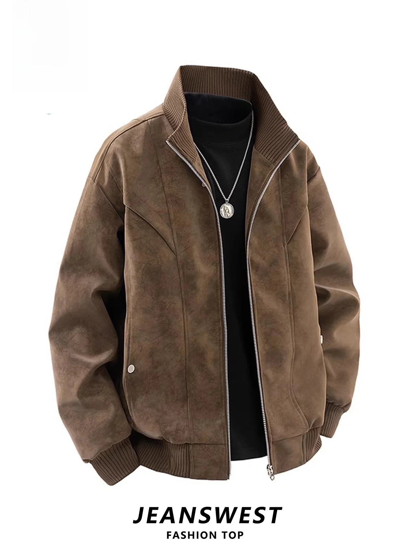 

Jeanswest Men's Biker Jaet Thiened Fce Lined Baseball Collar Jaet Warm Casual Outerwear Polyester Fiber Zipper Closure