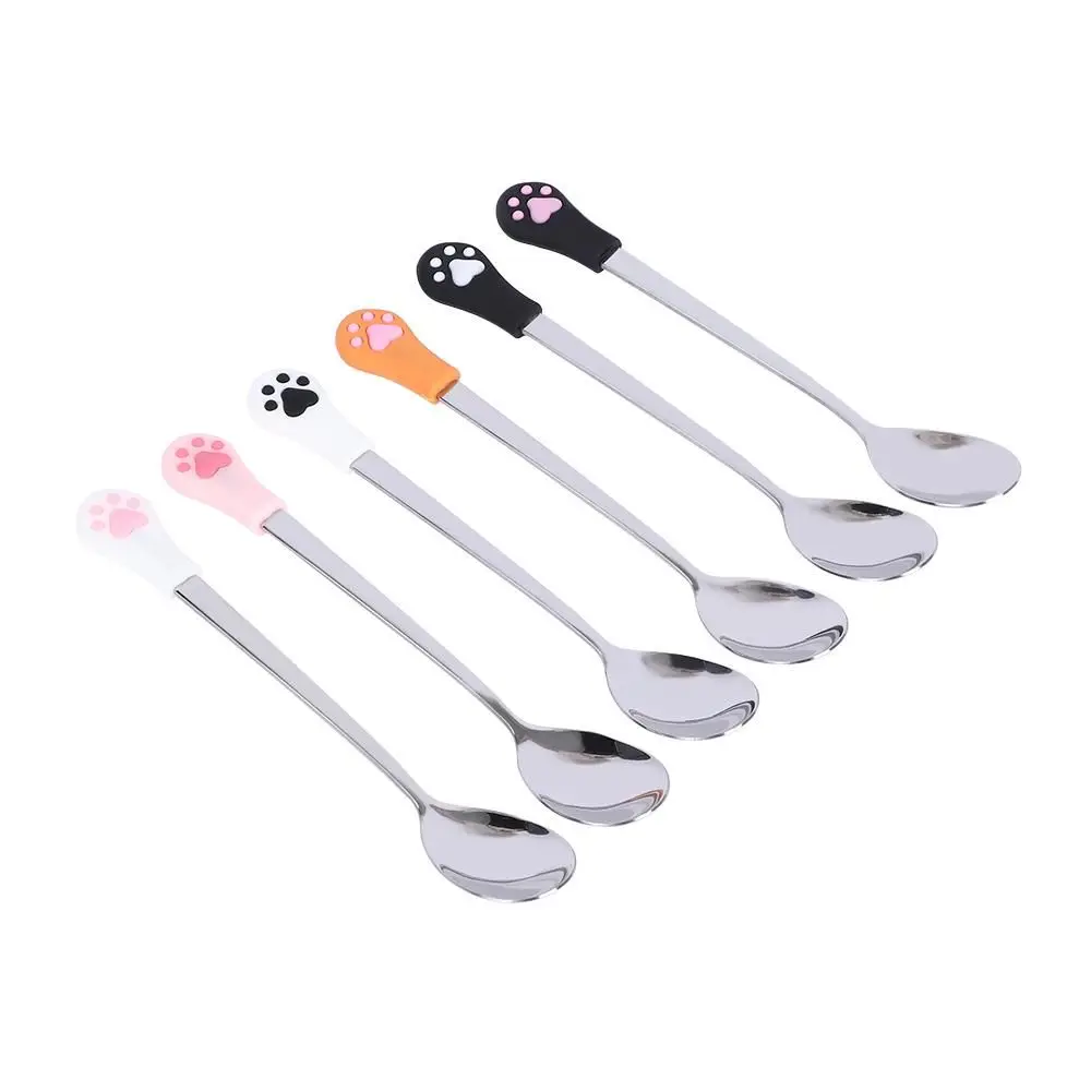 

Drink Cute Cat Claw Stainless Steel Dessert Spoons Kitchen Supplies Tableware Coffee Spoon