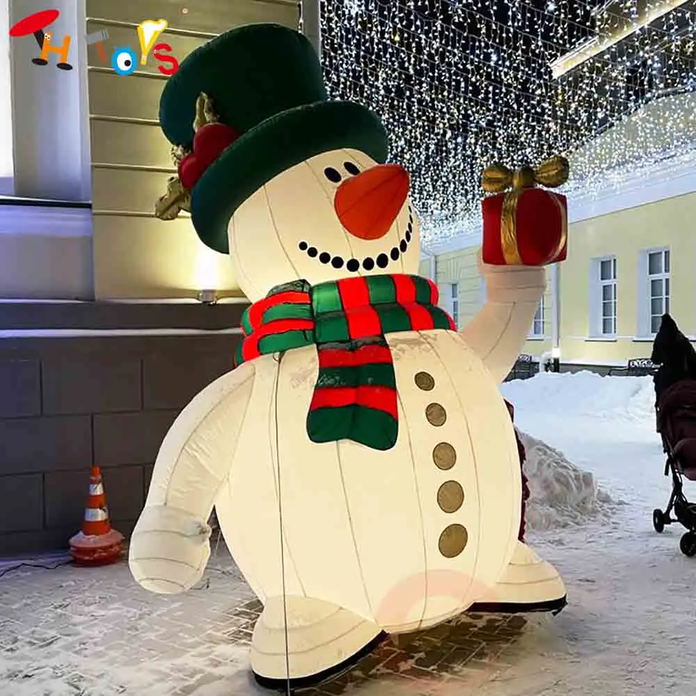 

Free Ship Commercial Christmas Inflatable Snowman with Gift Box Outdoor Blow Up Snowman Inflatable Model with Blower