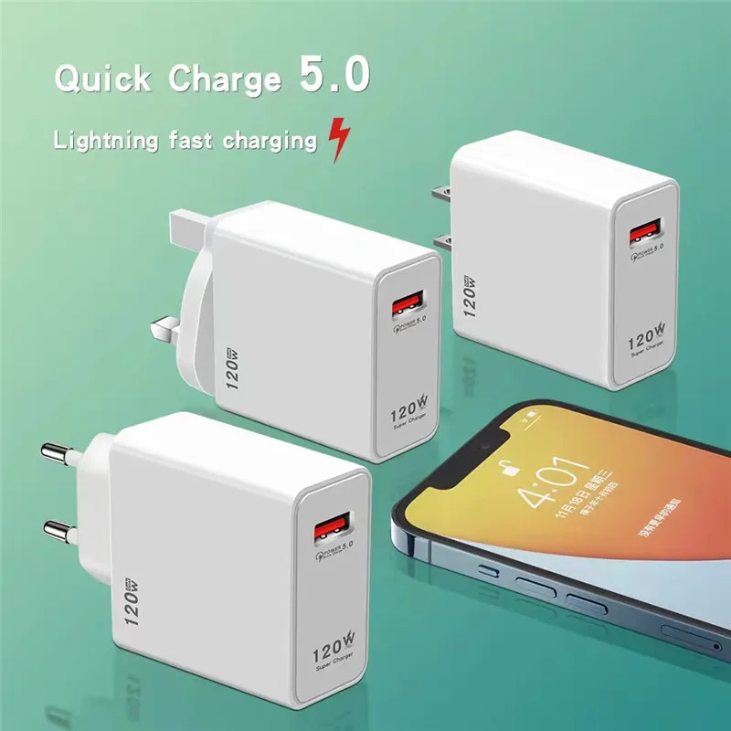 120W USB Charger Quick Charge 3.0 USB C Cable Type C Charge Cable Fast Charger Wall Adapter for iPhone Huawei Xiaomi Samsung