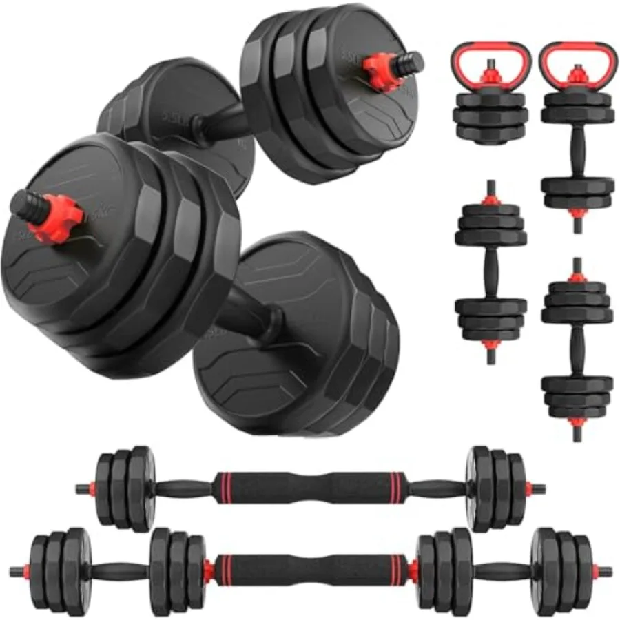 

Adjustable Dumbbells Set 20/30/40/55/60/80lbs Free Weight Set with Connector 2 or 3 in 1 Dumbbells Set Used as Barbell Kettlebe