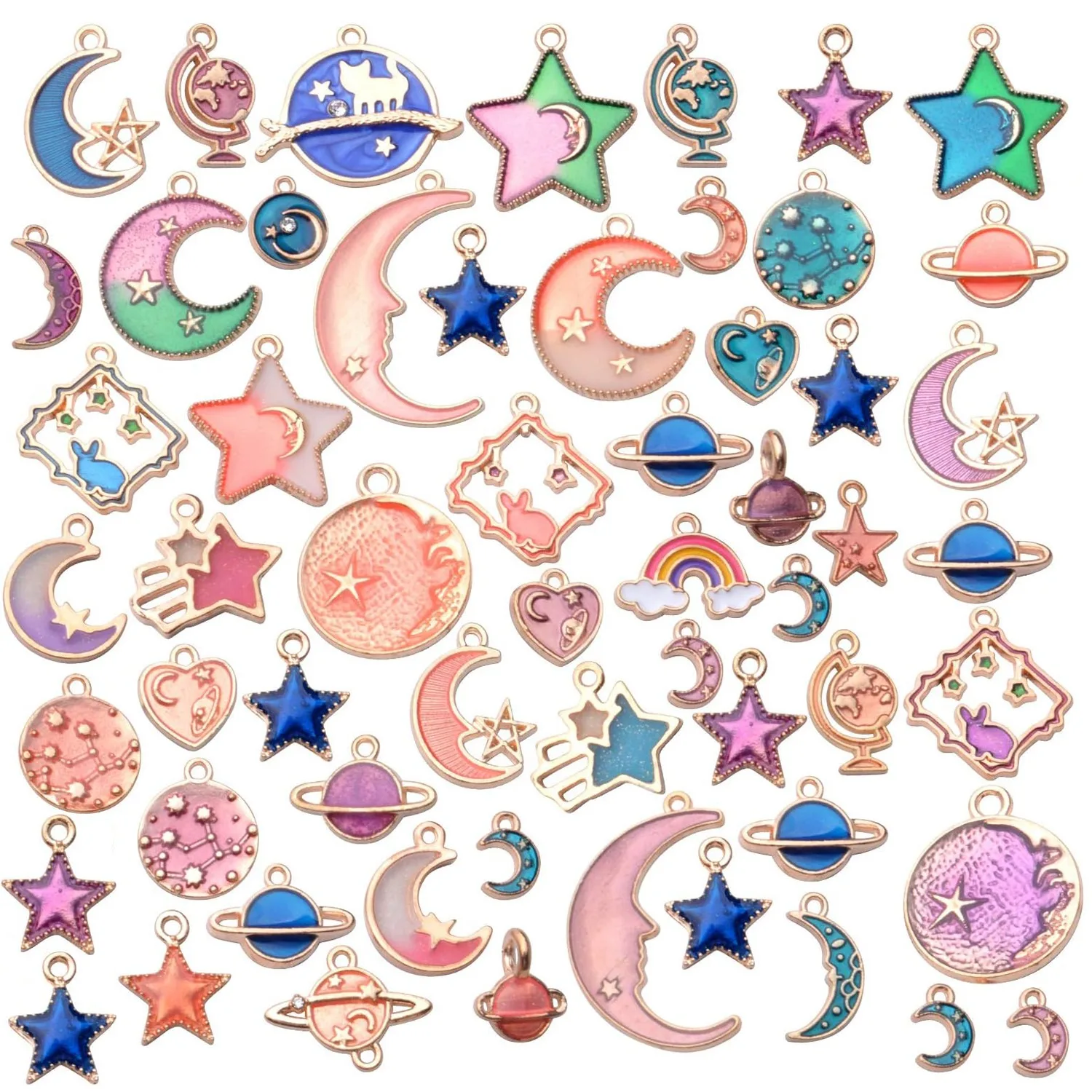 

60pcs Enamel Heart Moon Star Charms Celestial Charm Jewelry Charms Pendants DIY for Earrings Necklace Bracelet Jewelry Making