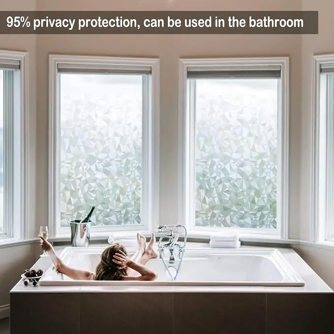 Diamond Pattern Window Privacy Film Roll Static Cling White Glass Sticker UV Block No Glue for Bathroom Office Door Window