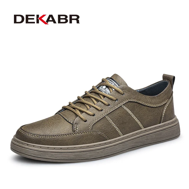 DEKABR Men's Casual Shoes Split Leather Soft Fashion Leisure Comfortable Anti-Skid Lightweight Skateboard Shoes Size 37-47