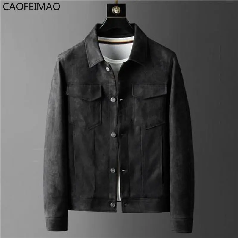 Caofeimao Autumn 2023 Suede Men\'s Coat Spring New Senior Texture Tooling Light Luxury Business Casual British Jacket Joker Top