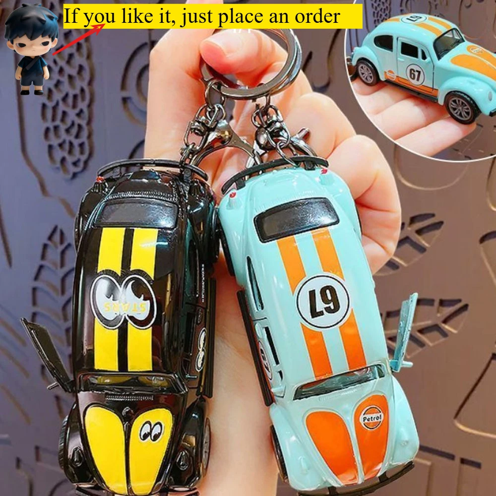 

Creative cartoon retro beetle car keychains, couple cute schoolbag pendants, car key chain pendants and gifts