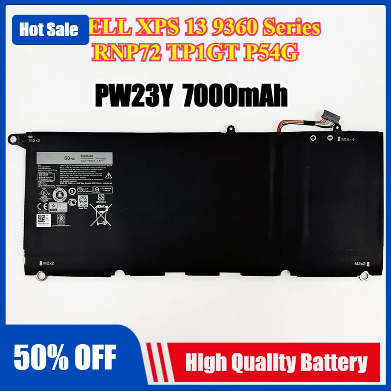 7.6V 60WH PW23Y Replacement Laptop Battery for DELL XPS 13 9360 Series RNP72 TP1GT P54G