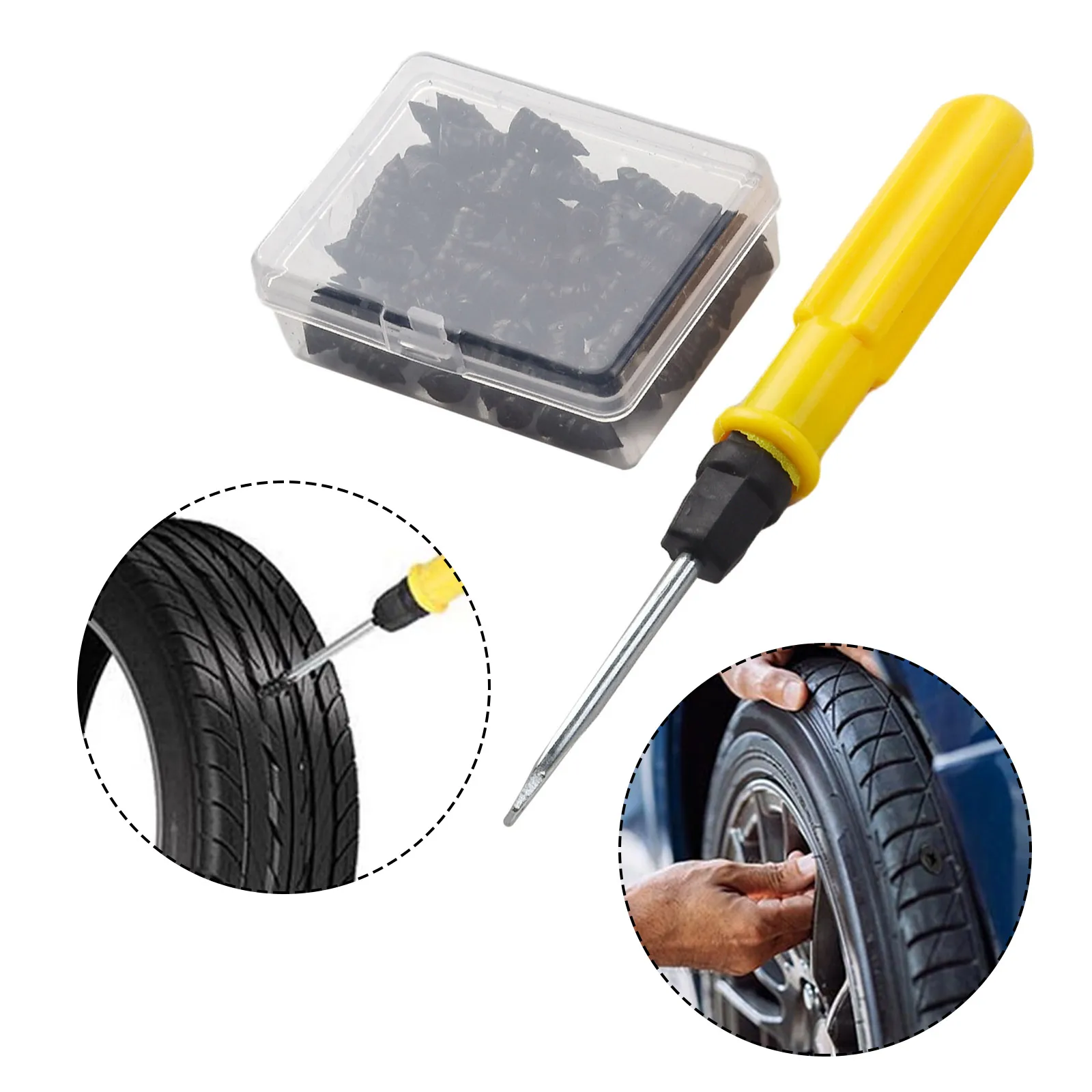 Car Tire Repair Kit 60PCS Rubber Insert Nails and Screwdriver for Immediate Field Use on Motorcycles Trucks and Bicycles