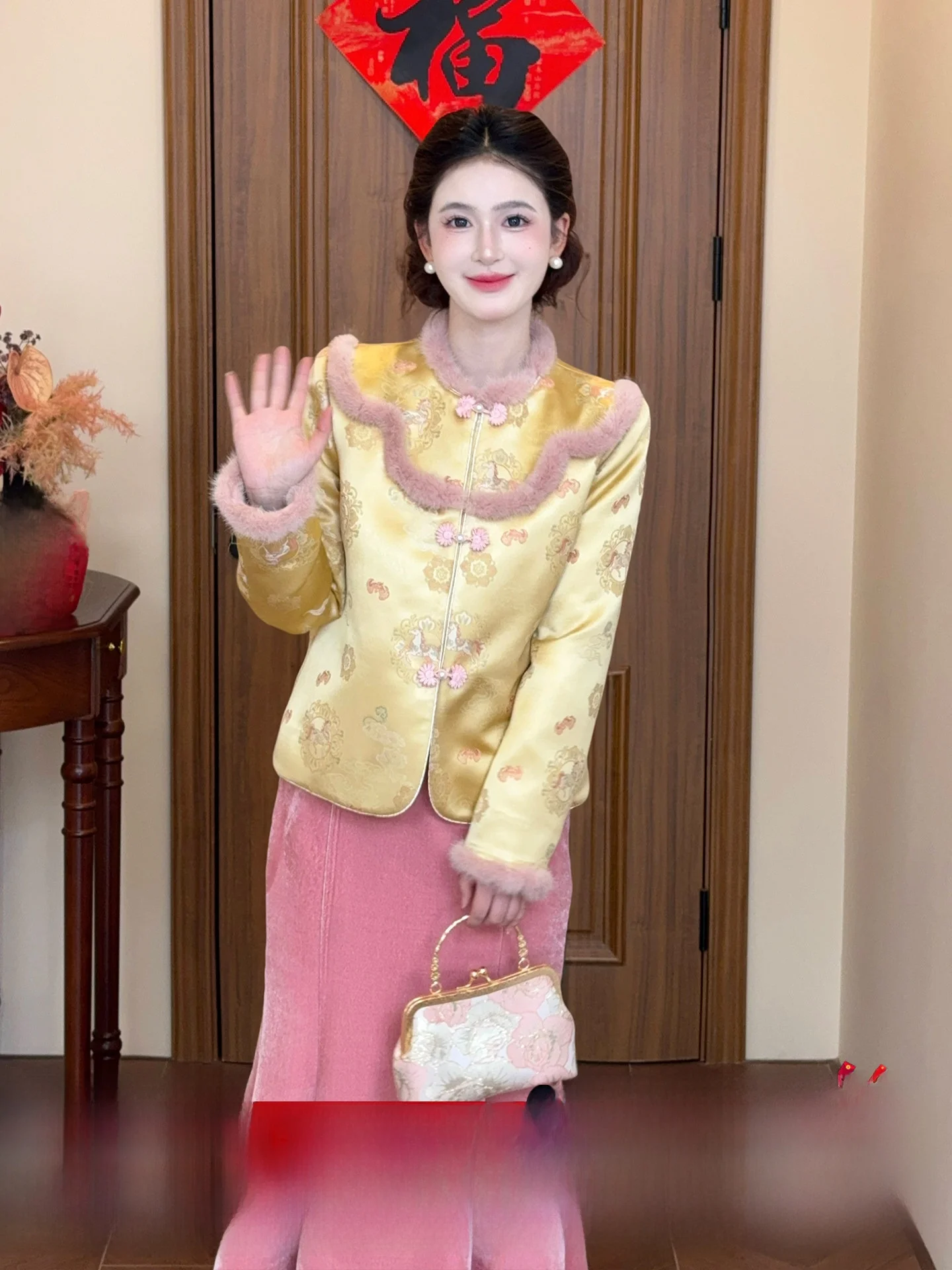 

Новое китайское пальто LiLi Home Yulan из атласа цвета шампанского с вышивкой, теплое, с длинными рукавами, круглым вырезом, для дома