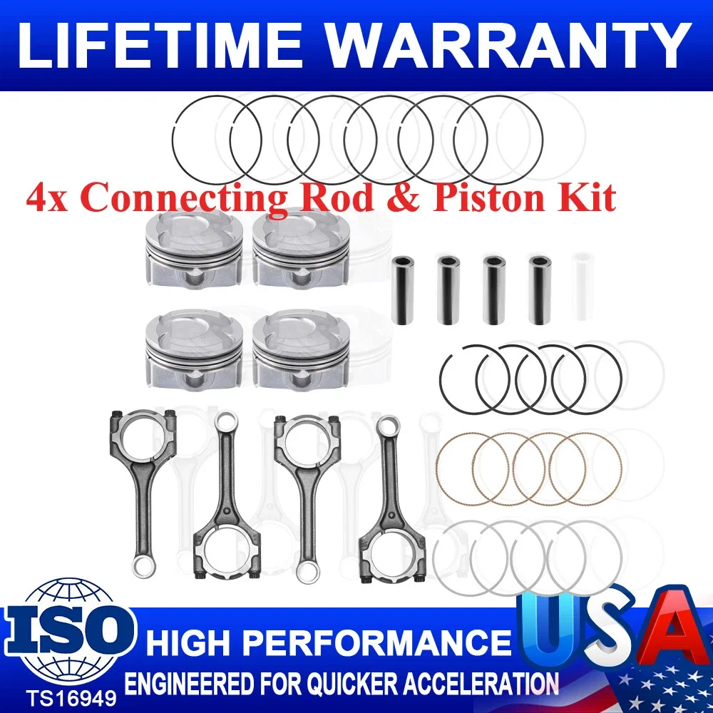 

4Pack Connecting Rod & Piston Kit For Hyundai Kia Accent Rio 1.6L DOHC 2012-2016 23041-2B600 23041-2B610 23041-2B620