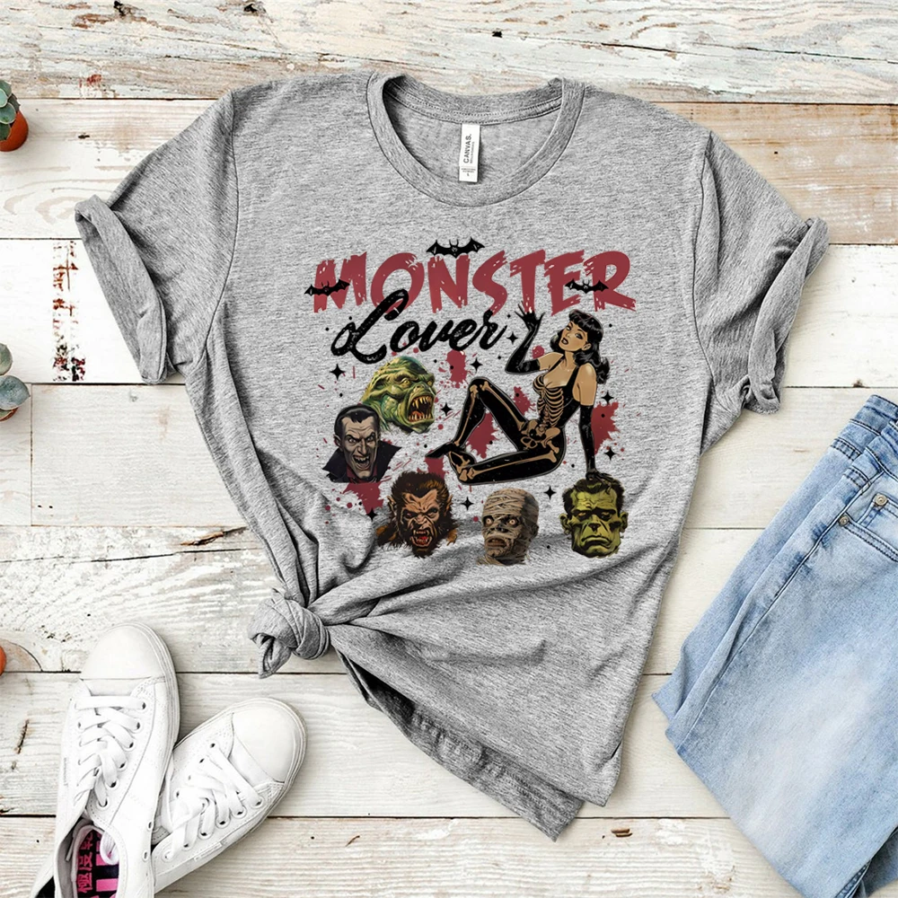 تي شيرت عتيق الهريس الوحش ، قميص فيلم رعب ، عاشق الوحش ، قميص فرانكشتاين مونستر ، قمم مصاص الدماء الساحرة ، قمم الهالوين