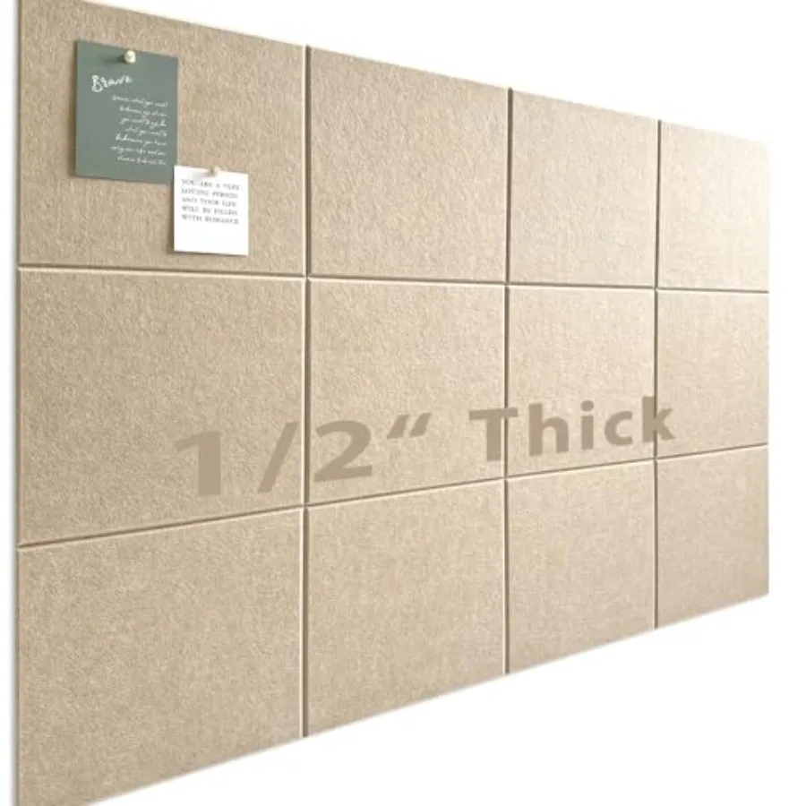 

Large Cork Board for Office Wall Decor- Felt Wall Tiles with Safe Removable Adhesive Tabs 1/2" Thick Felt Bulletin Board Pin Bo