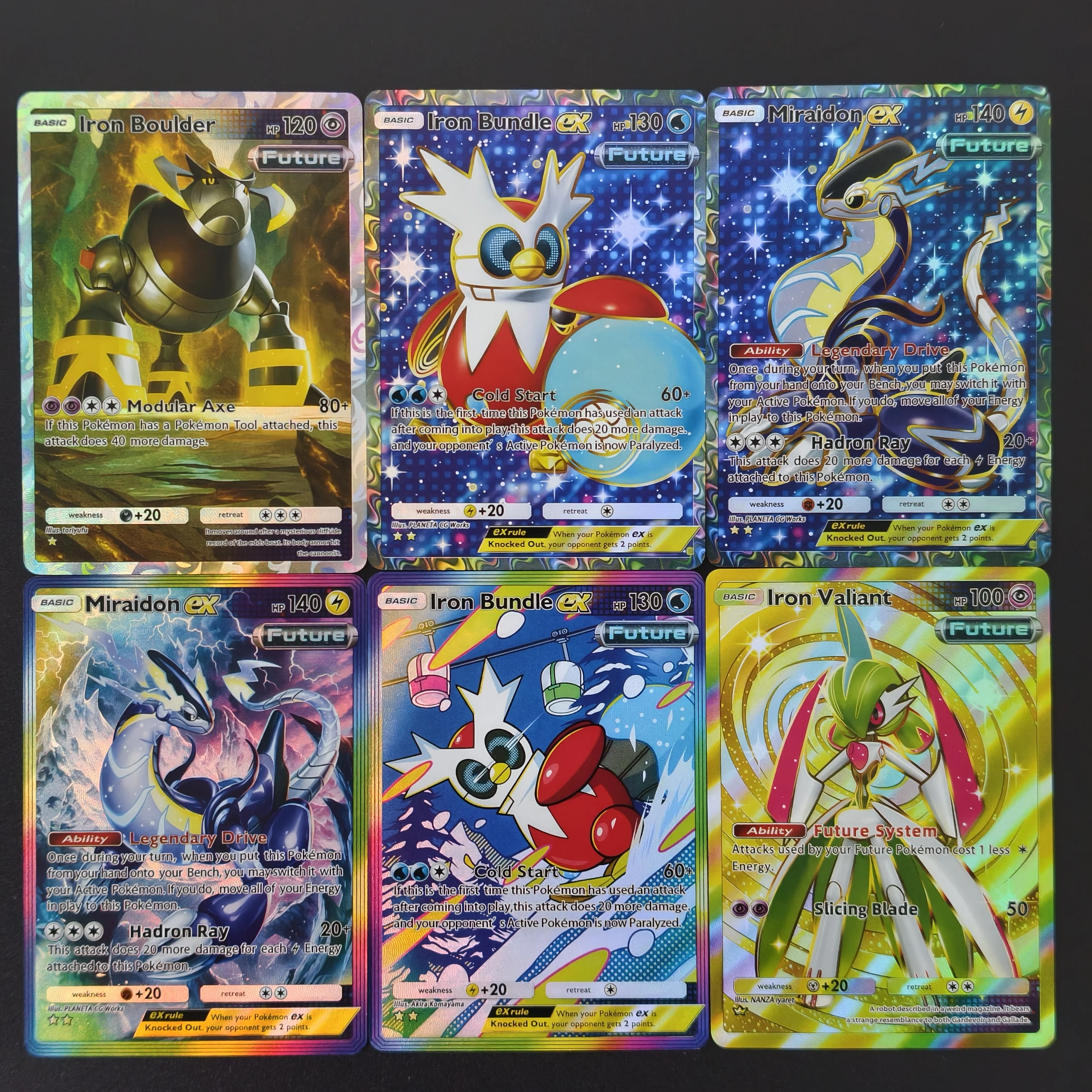 6PCS DIY Pokemon Collectible Card PTCG Pocket Cards Miraidon EX Iron Bundle EX Iron Valiant Iron Boulder Full Art Rare Holo Card