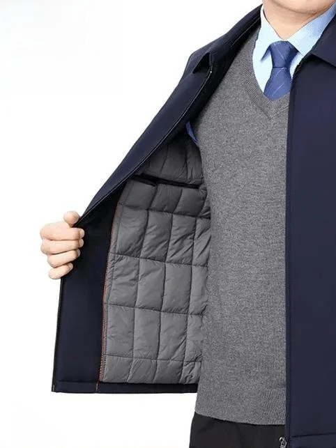 

Мужская утепленная хлопковая куртка Pierre Cardin: теплая повседневная модель в деловом стиле с отложным воротником для осени и зимы