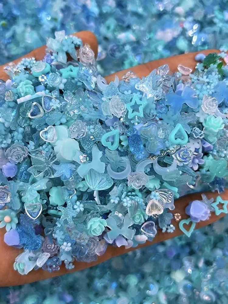 50/100/200 pièces mélange coloré 3D arcylique nœud papillon coeur perles Nail Art breloques aurore fleur étoile manucure pièces accessoires pour ongles