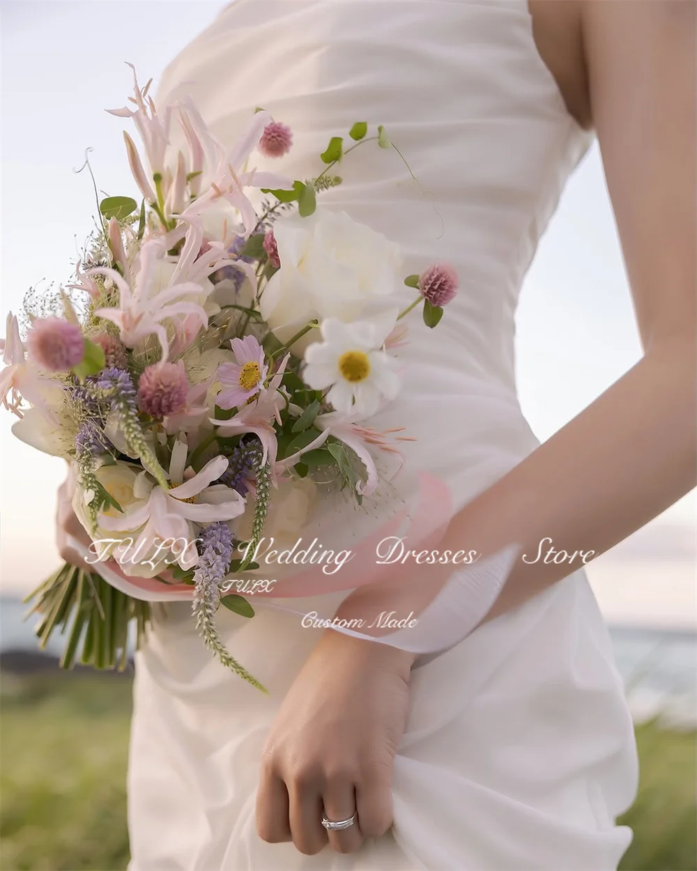 TULX elegante vestido de novia de gasa de color marfil sesión de fotos de Corea vestidos de novia largos de sirena sin tirantes corsé personalizado kurs 2026